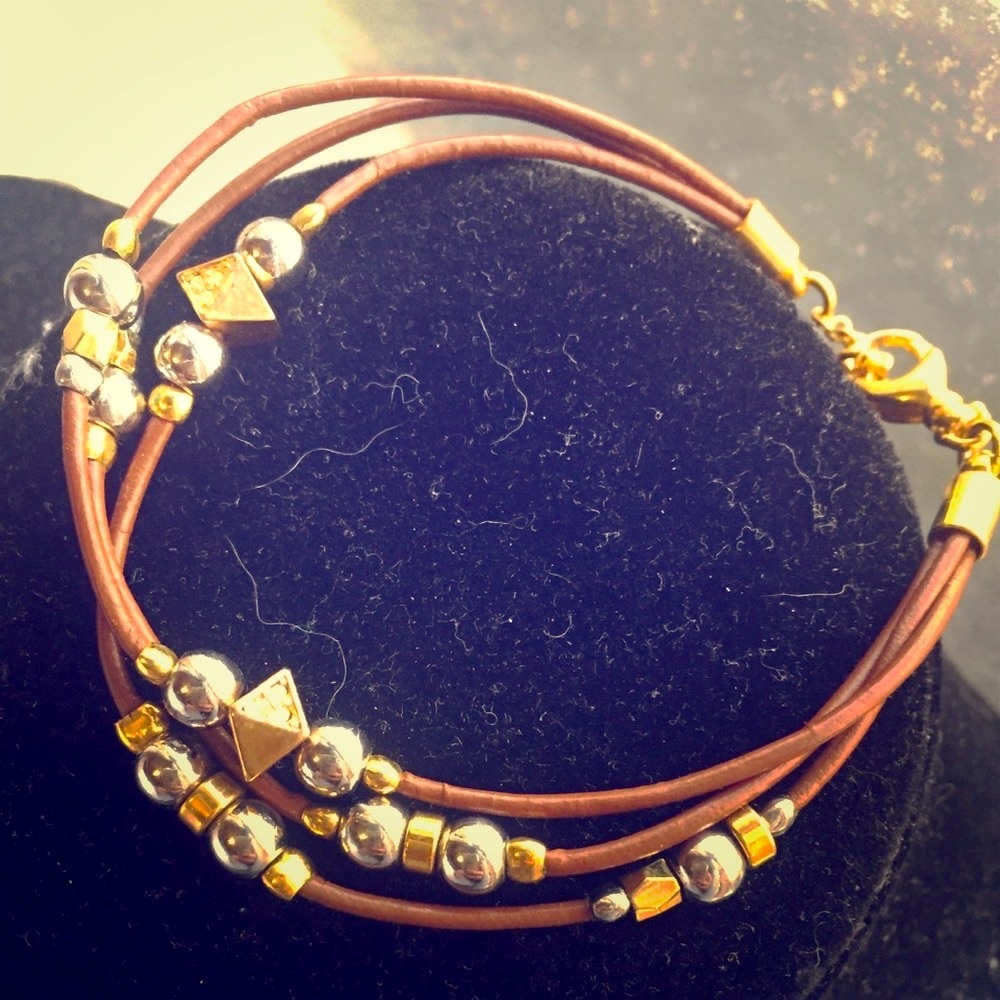Fossil Gold & Silver Leather Bracelet